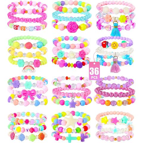 PinkSheep Bracelets for Girls, 36-Piece Stretch Bead Bracelet Set