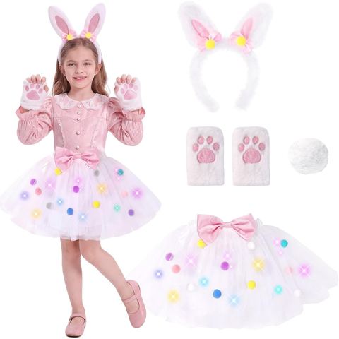 PinkSheep Bunny Light-Up Tutu Costume Set with Ears and Paw Gloves