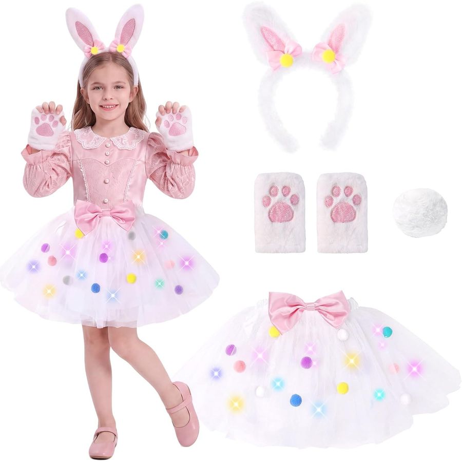 PinkSheep Bunny Light-Up Tutu Costume Set with Ears and Paw Gloves