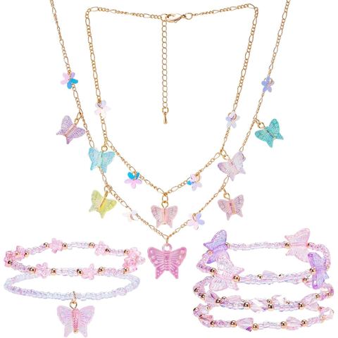 PinkSheep Butterfly Flower Necklace & Bracelet Set