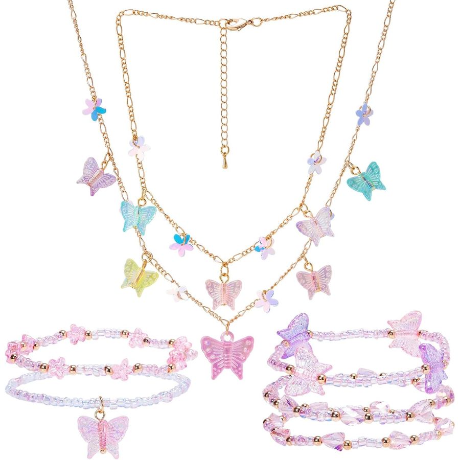PinkSheep Butterfly Flower Necklace & Bracelet Set