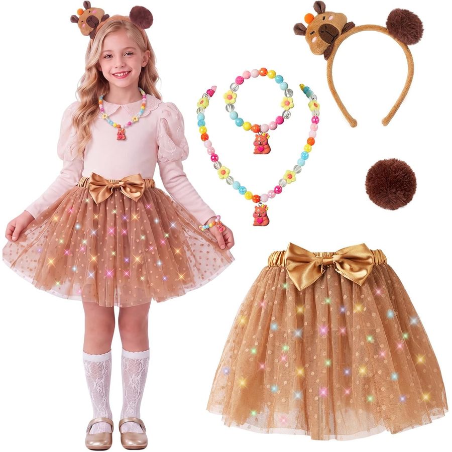 PinkSheep Capybara Light-Up Tutu Costume Set, Kids 16 in
