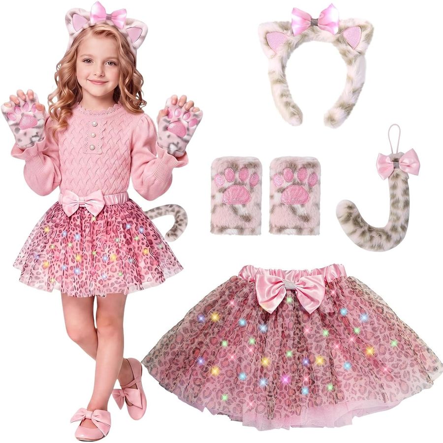 PinkSheep Cat Light-Up Tutu Costume Set with Ears, Gloves and Tail