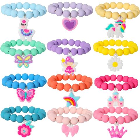 PinkSheep Charm Bracelet Set for Girls, 12 Pieces with Pendants