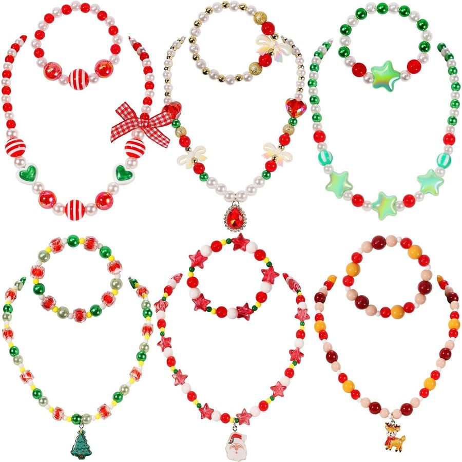 PinkSheep Christmas Kids Jewelry, 6 Necklace & Bracelet Sets