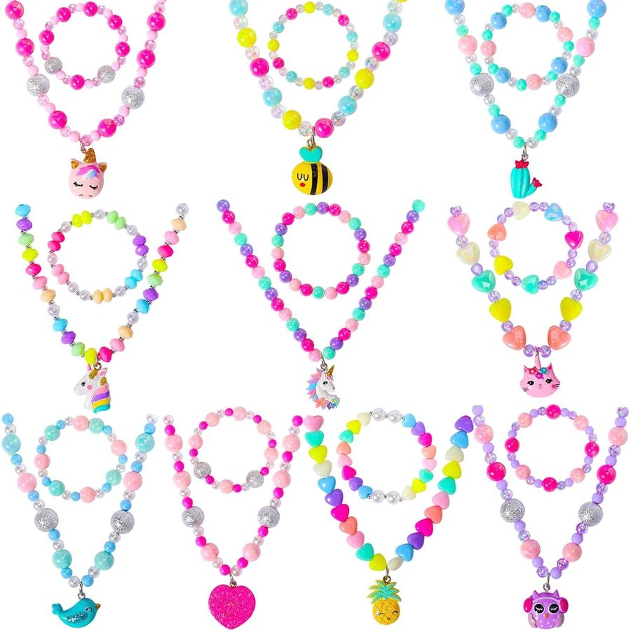 PinkSheep Forest Friends Kids Jewelry, 10 Necklace & Bracelet Sets