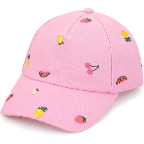 PinkSheep Fruit Embroidered Baseball Cap for Girls, Ages 7 to 14