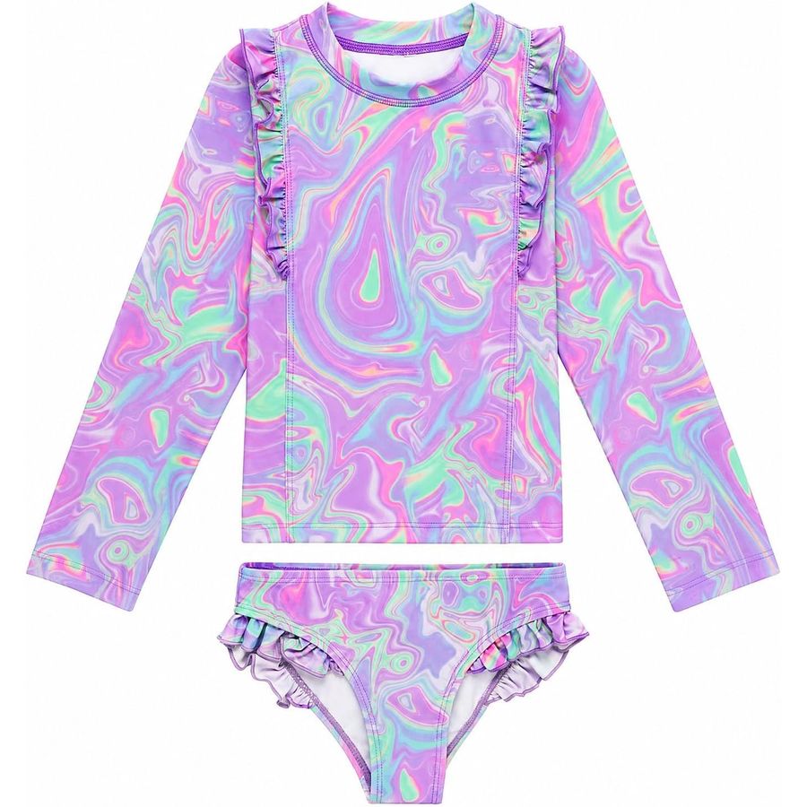 PinkSheep Girls Long Sleeve Rash Guard Swimsuit, Two-Piece, 4-5T