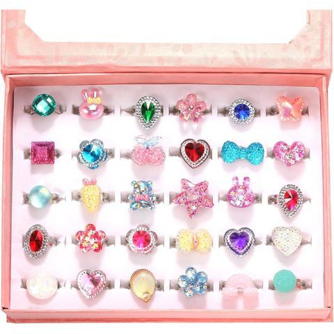 PinkSheep Glitter Gem Rings in Box, Adjustable Toddler Rings