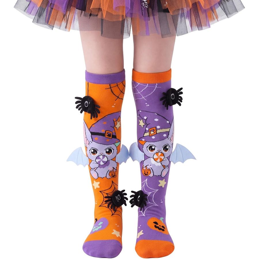 PinkSheep Halloween Crazy Socks, Knee High with Spiders and Bat Wings