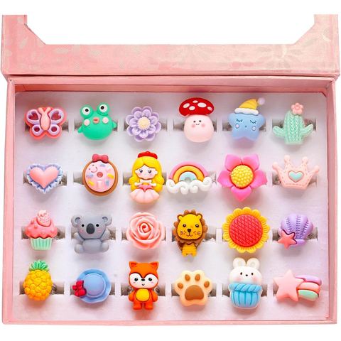 PinkSheep Jewel Rings 24 Pack, Adjustable Kids Rings in Gift Box