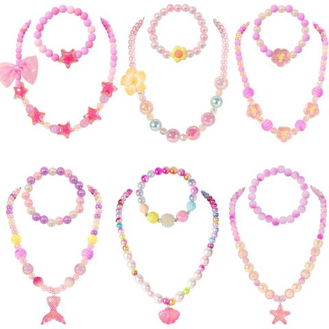 PinkSheep Kids Jewelry Set, 6 Pastel Pearl Necklaces & Bracelets