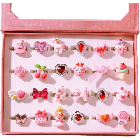 PinkSheep Princess Dress-Up Rings in Box, 24 Adjustable Rings