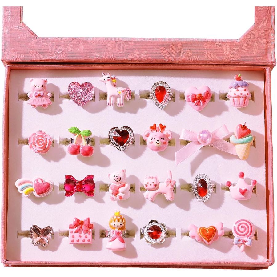 PinkSheep Princess Dress-Up Rings in Box, 24 Adjustable Rings