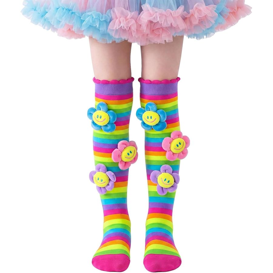 PinkSheep Rainbow Flower Crazy Socks, Knee High