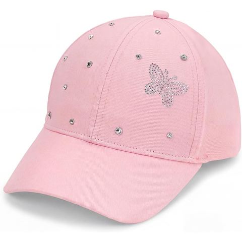 PinkSheep Rhinestone Butterfly Baseball Cap for Girls, Ages 7 to 14