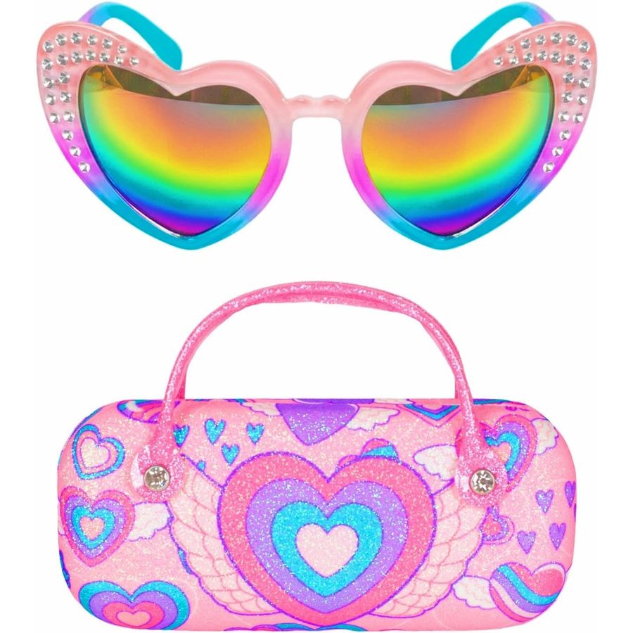 PinkSheep Rhinestone Heart Sunglasses for Girls with Heart Case