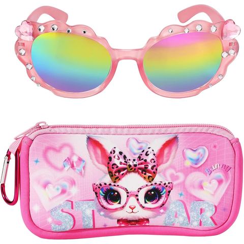 PinkSheep Round Rainbow Sunglasses for Girls with Bunny Pouch