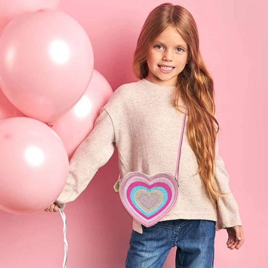 PinkSheep Toddler Heart Purse, Glitter Crossbody