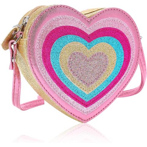 PinkSheep Toddler Heart Purse, Glitter Crossbody