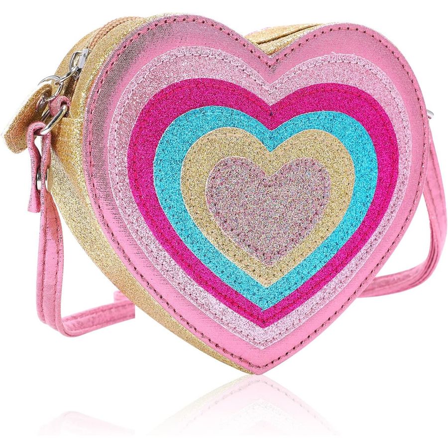 PinkSheep Toddler Heart Purse, Glitter Crossbody