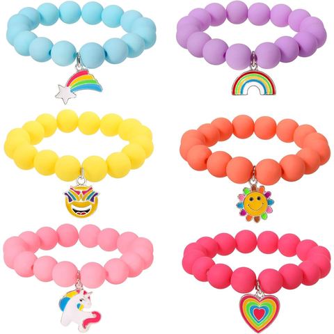 PinkSheep Unicorn Charm Friendship Bracelets, 6-Piece Rubber Bead Set