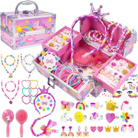 PinkSheep Unicorn Jewelry Case Set, 45 Pieces with Crown and Wig